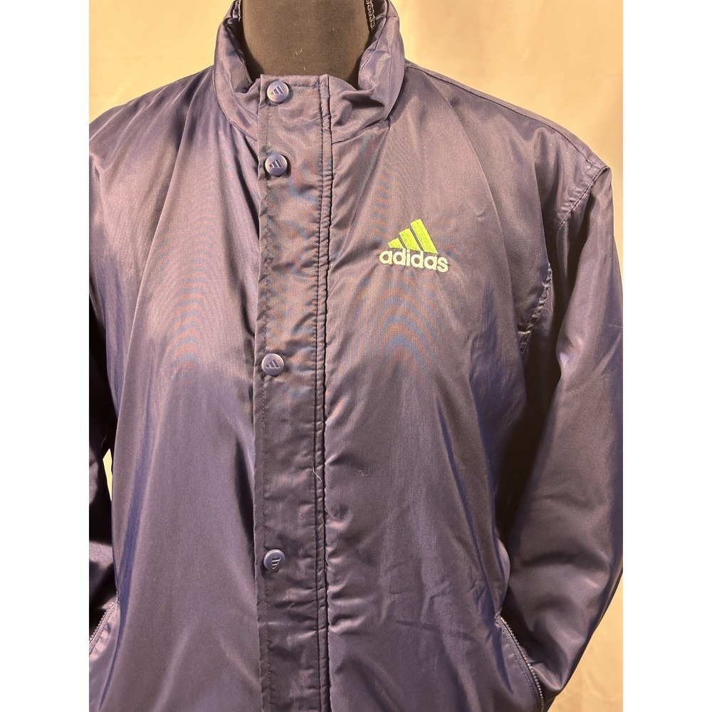 90's Adidas Puffer Striped Jacket Large Embroidered Logo Green White Blue Large - Picture 3 of 7